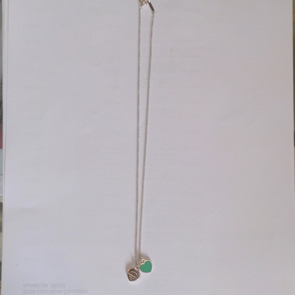 Tiffany & Co. Mini Double Heart Tag Pendant Sterling Silver Necklace